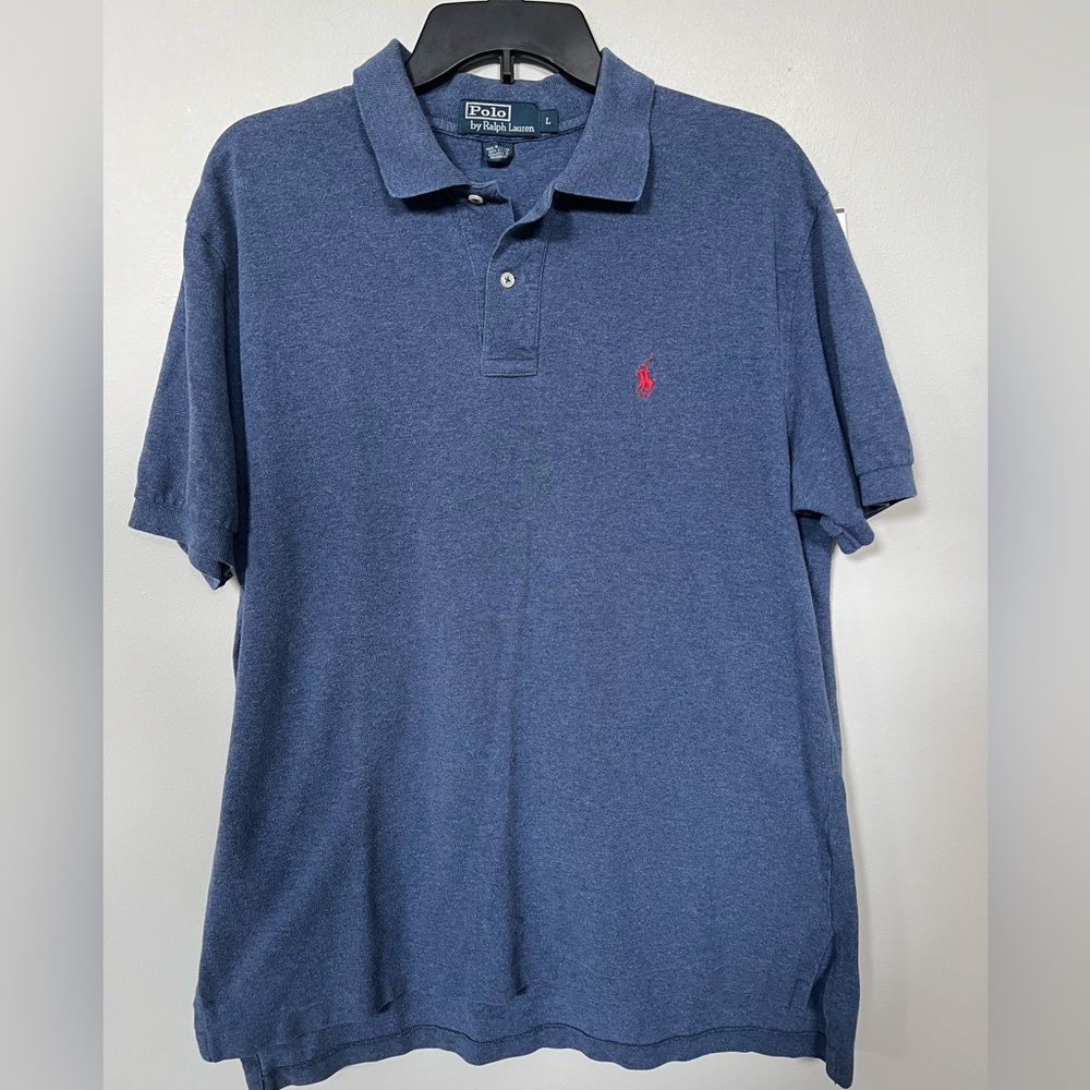 🔥RALPH LAUREN POLO CUSTOM FIT MEN'S SOLID COTTON POLO COLOR BLUE SIZE LARGE